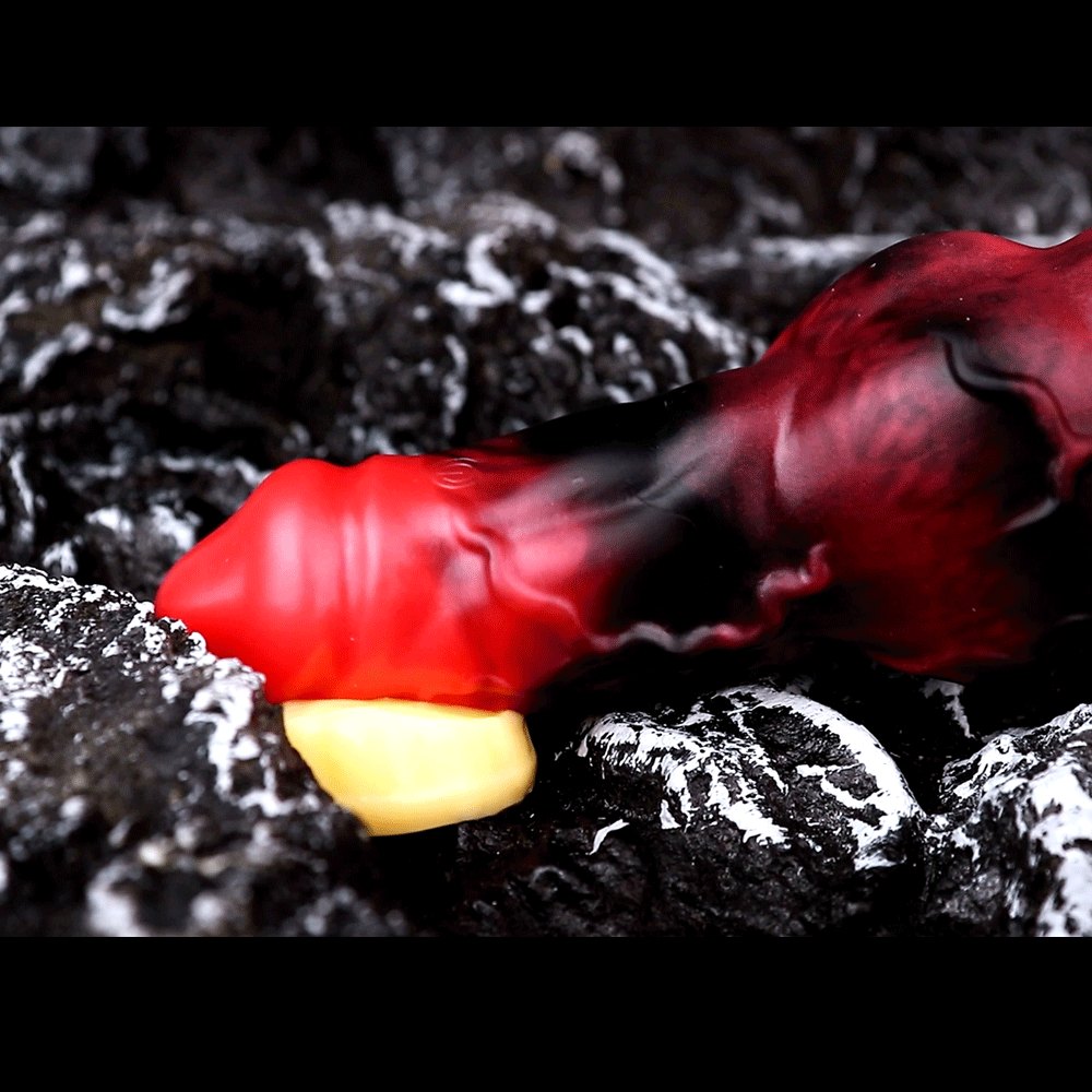 Red and black marbled silicone knot dildo, photo 9