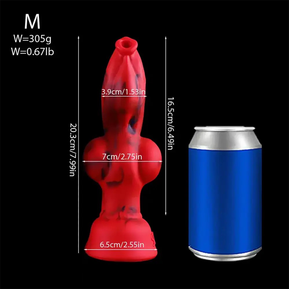 Red and black marbled silicone knot fantasy dildo, photo 10