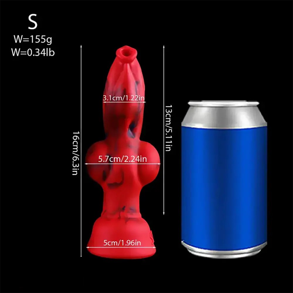 Red and black marbled silicone knot fantasy dildo, photo 12