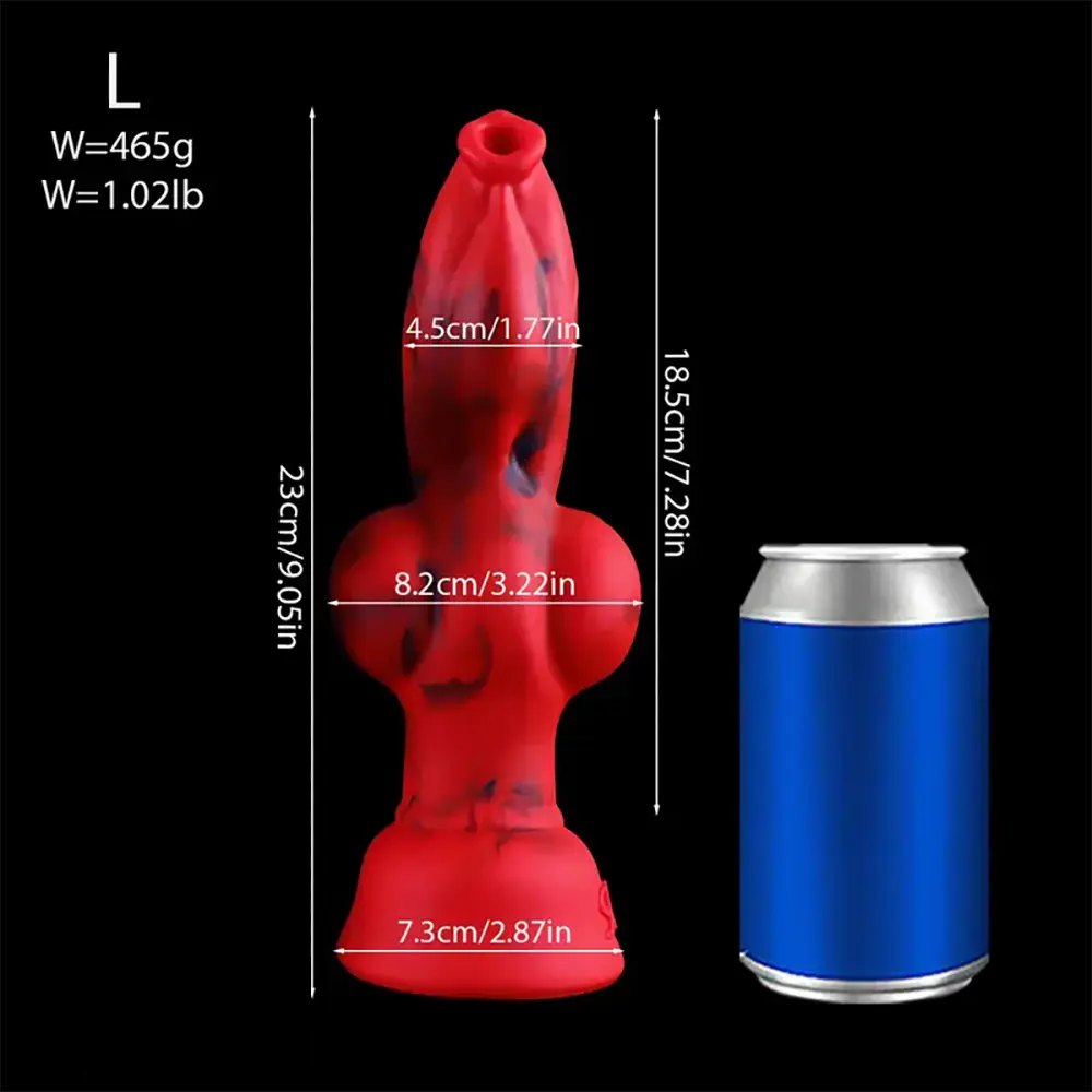 Red and black marbled silicone knot fantasy dildo, photo 14