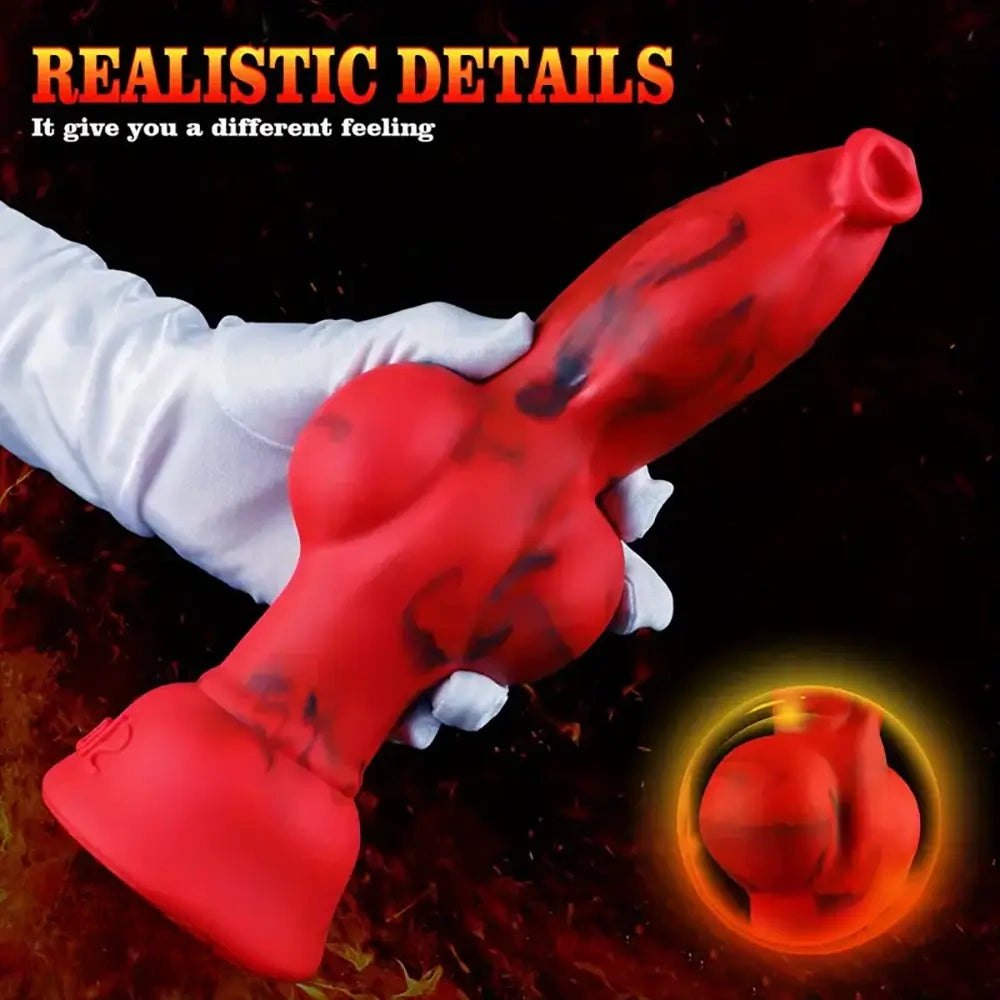 Red and black marbled silicone knot fantasy dildo, photo 8