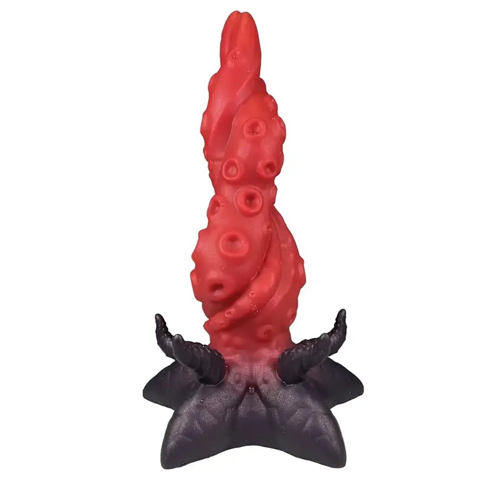 Red silicone knotted tentacle dildo, photo 1