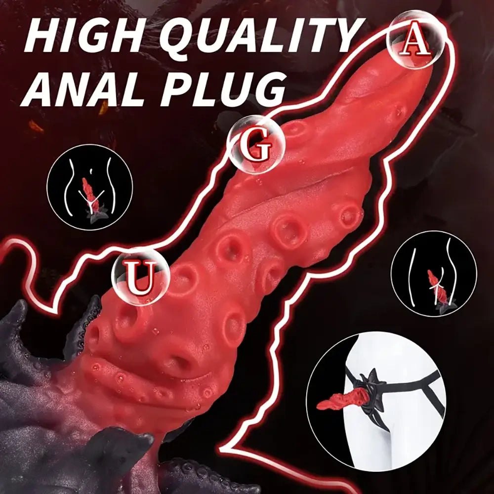 Red silicone knotted tentacle dildo, photo 8