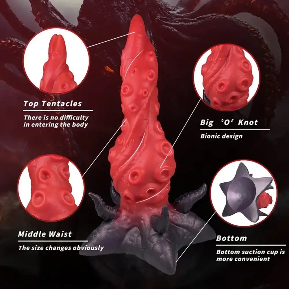 Red silicone knotted tentacle dildo, photo 9