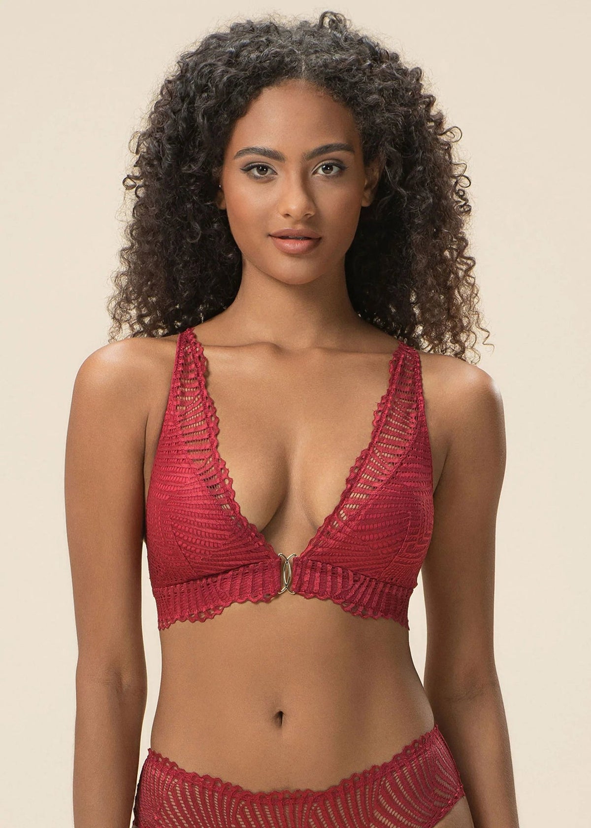 Red lace triangle bralette removable padding, photo 2