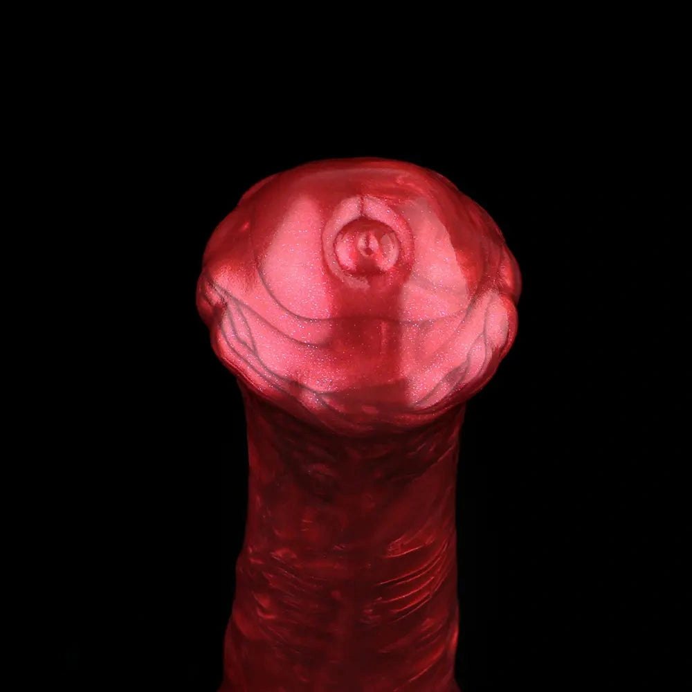Red and black marbled curved silicone g-spot dildo, photo 8