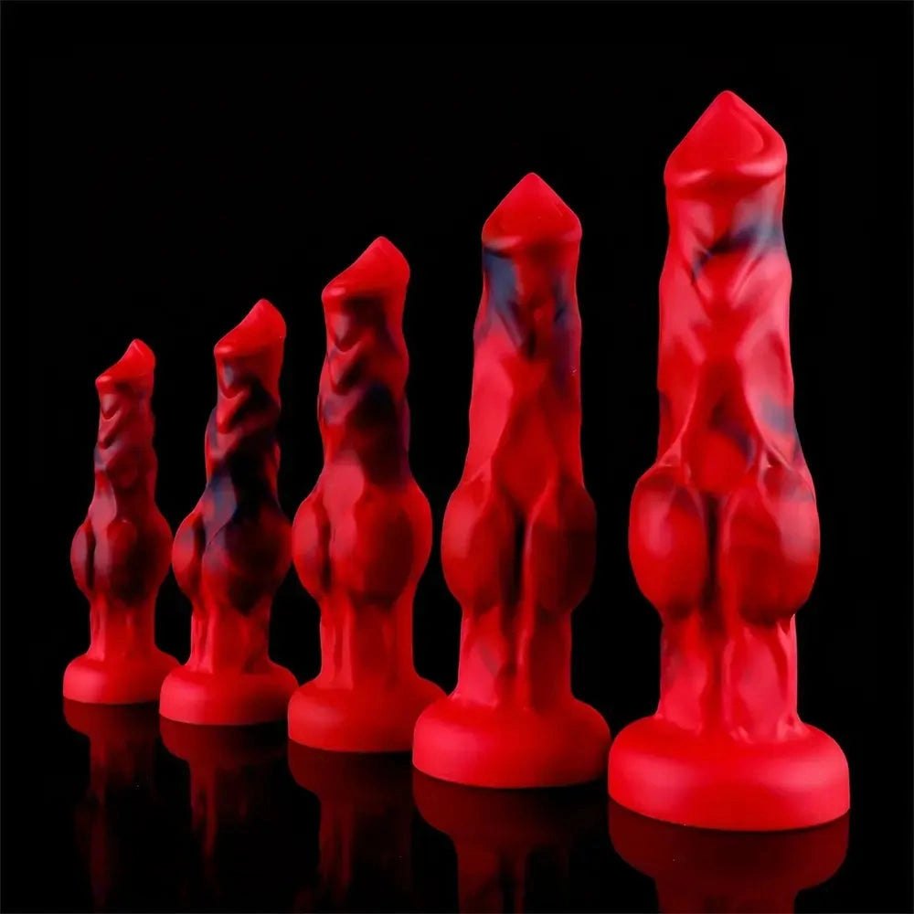 Red black marbled knotted fantasy dildo, photo 10