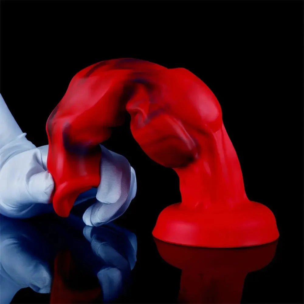 Red black marbled knotted fantasy dildo, photo 11
