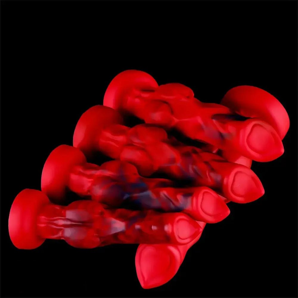 Red black marbled knotted fantasy dildo, photo 12