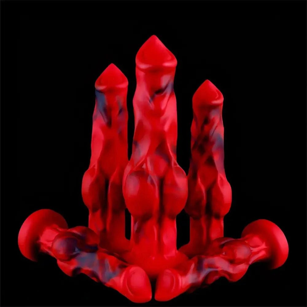Red black marbled knotted fantasy dildo, photo 13