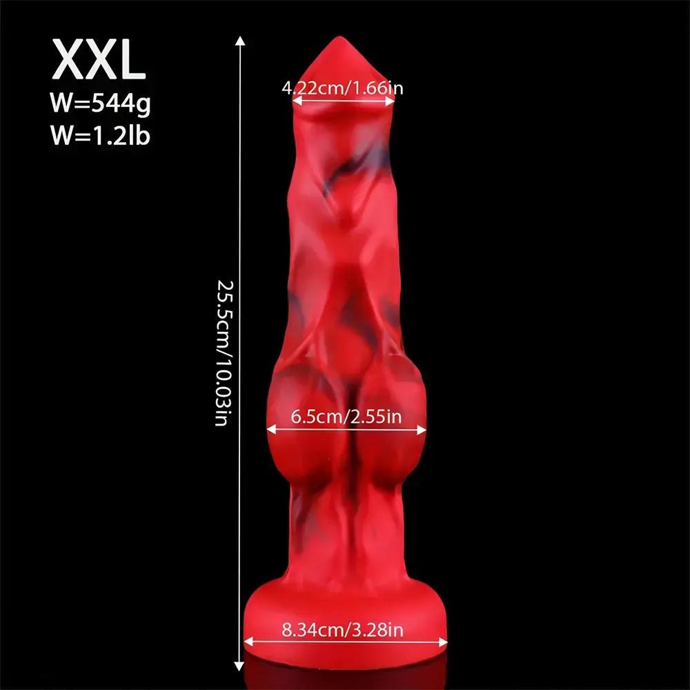 Red black marbled knotted fantasy dildo, photo 16