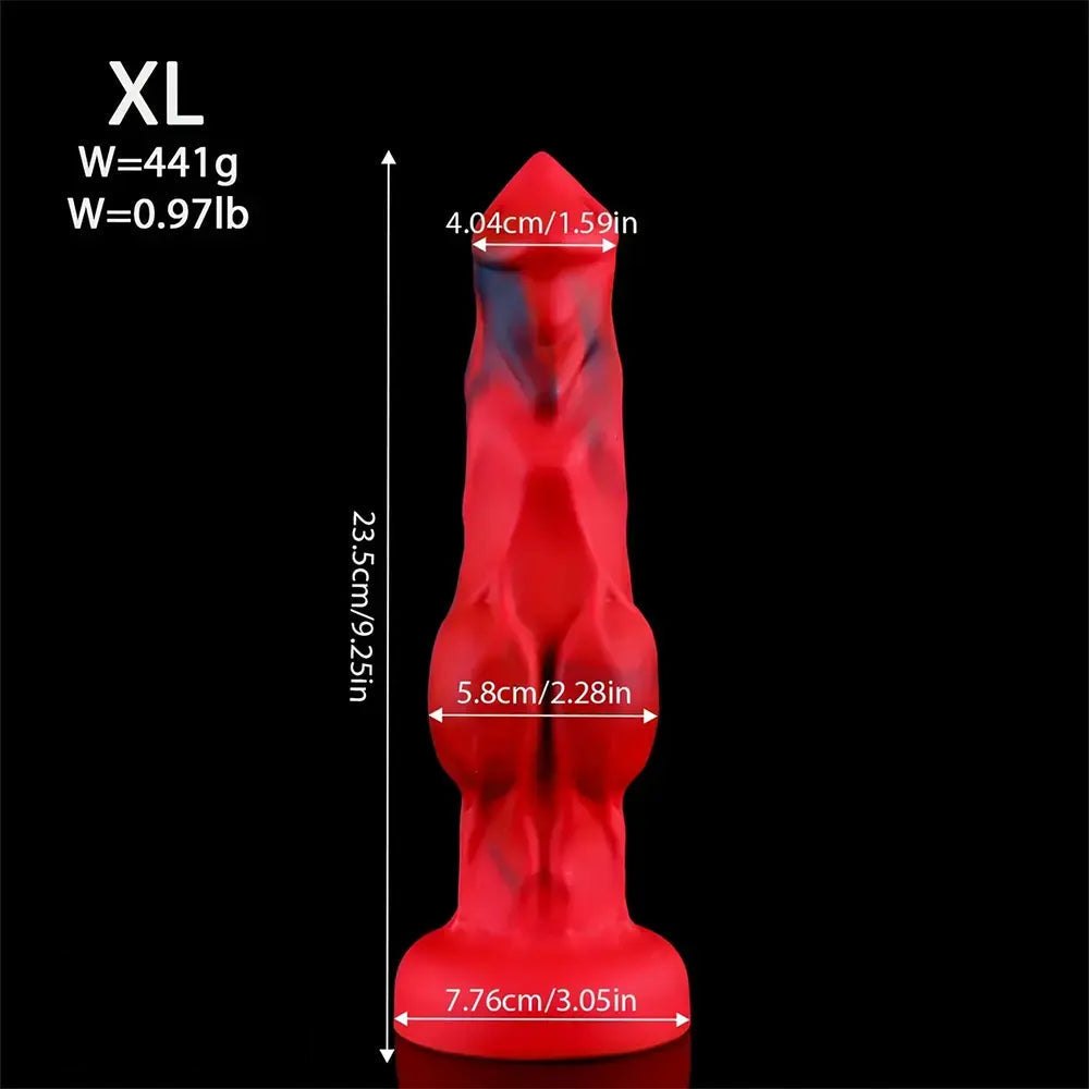 Red black marbled knotted fantasy dildo, photo 17