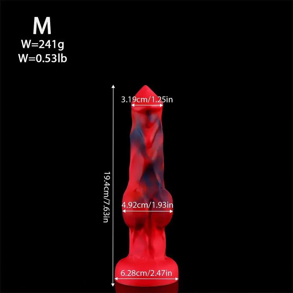 Red black marbled knotted fantasy dildo, photo 19