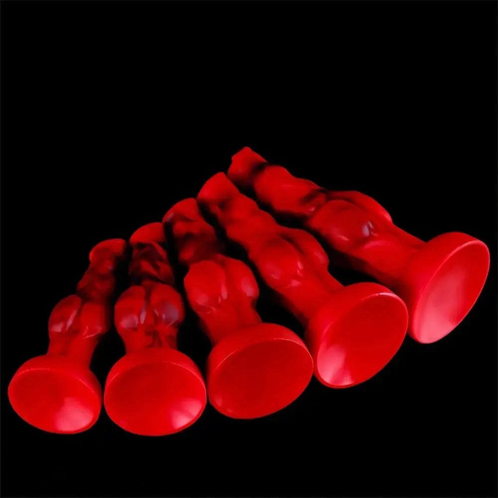 Red black marbled knotted fantasy dildo, photo 4