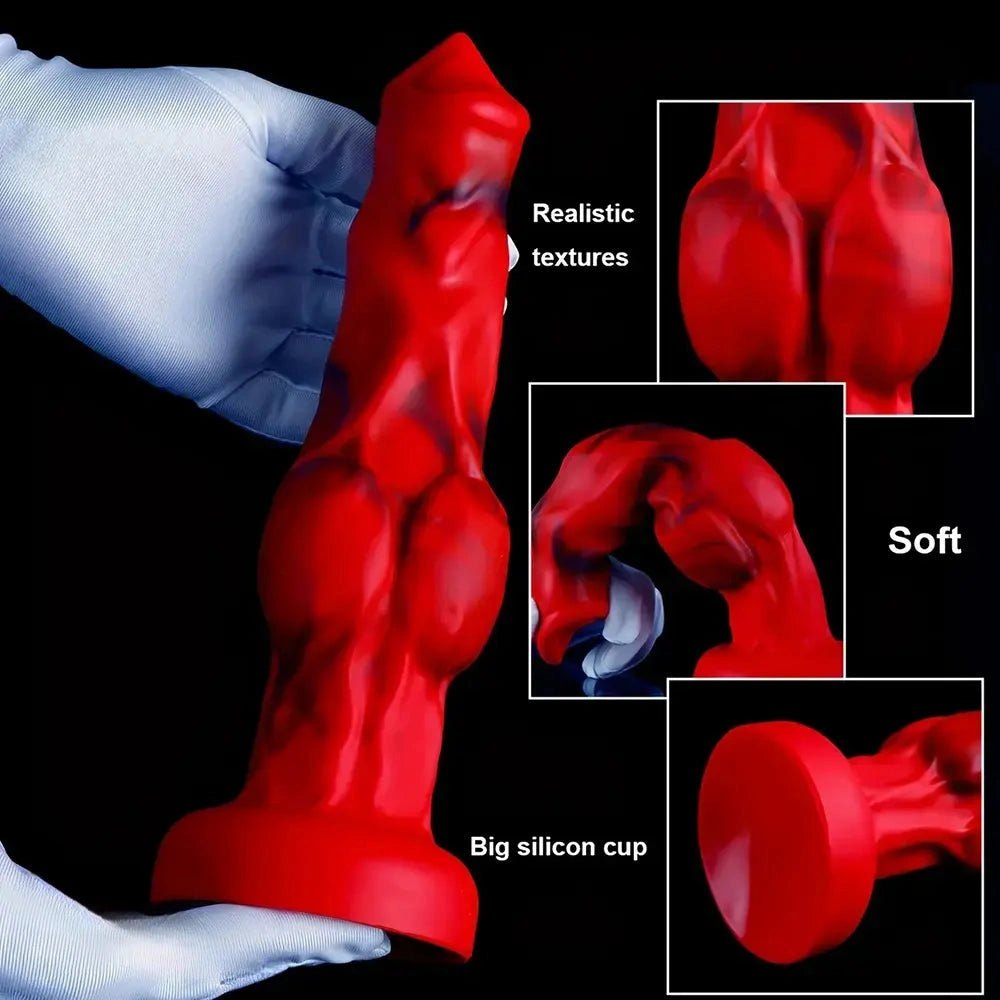 Red black marbled knotted fantasy dildo, photo 9