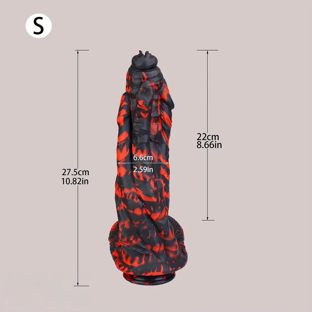 Red and black marbled realistic dildo, photo 5