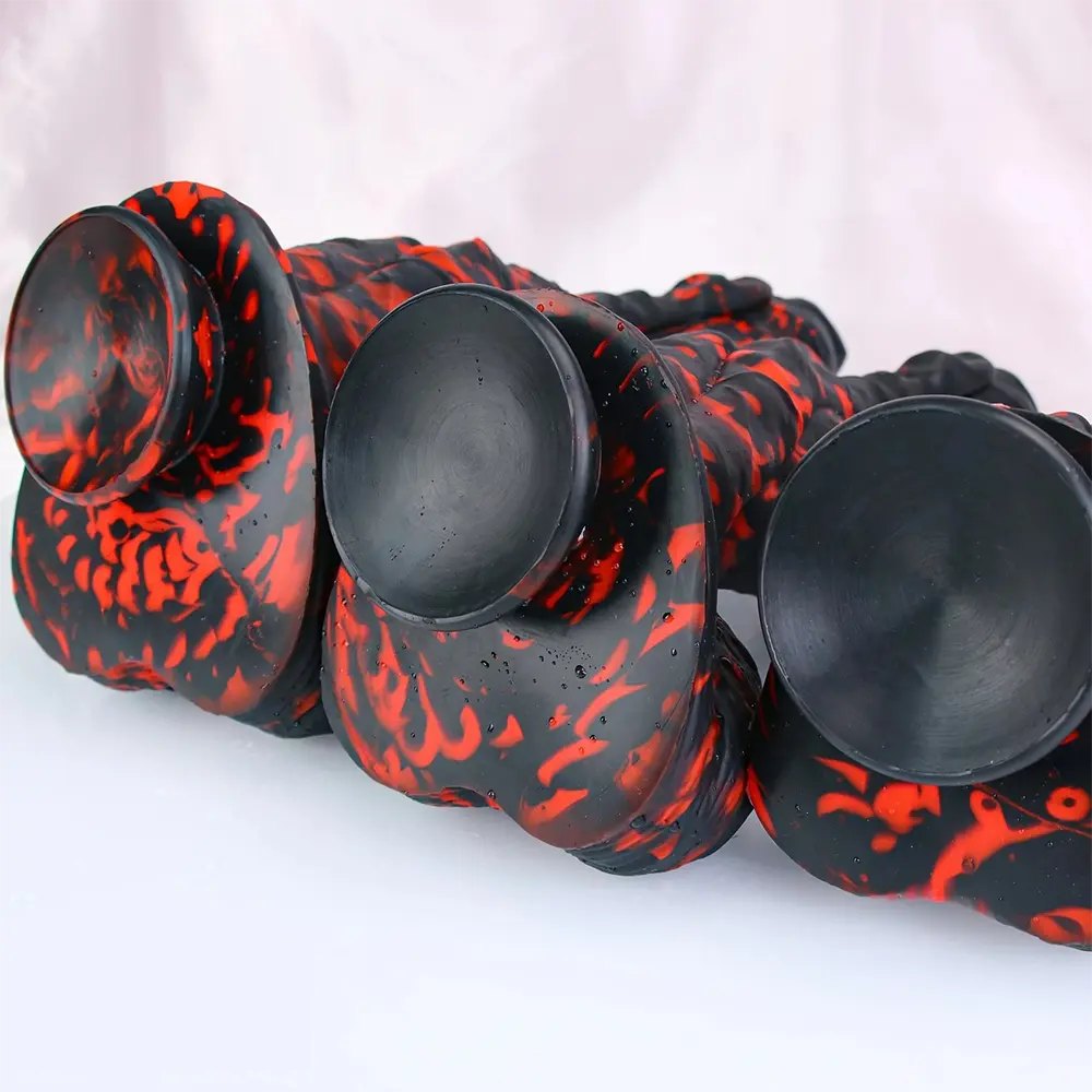 Red and black marbled realistic dildo, photo 6