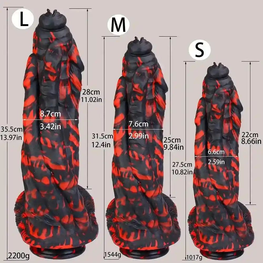 Red and black marbled realistic dildo, photo 7