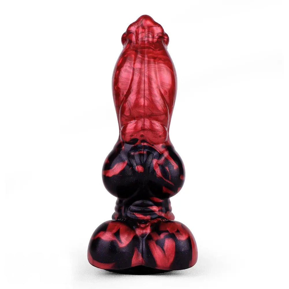 Red and black marbled silicone knotted animal dildo, photo 1