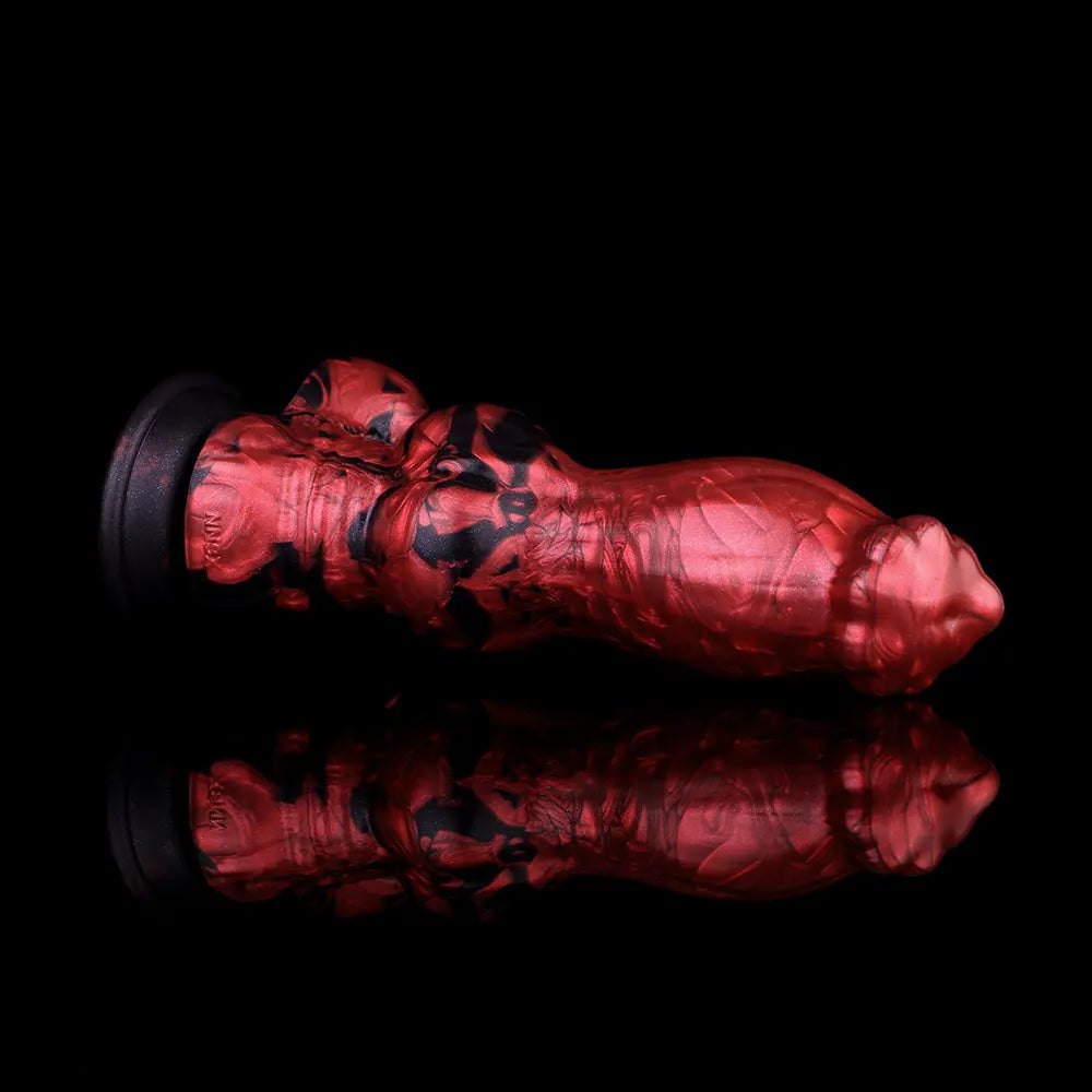 Red and black marbled silicone knotted animal dildo, photo 11