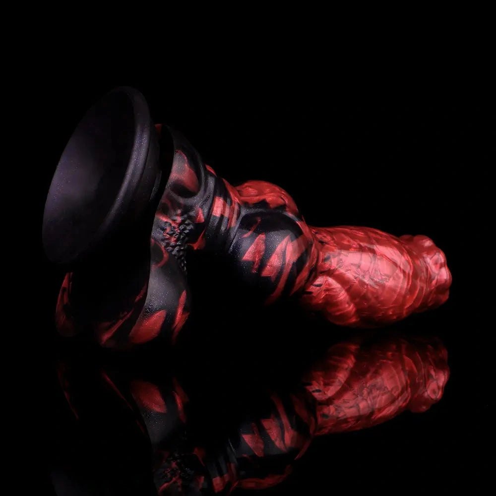 Red and black marbled silicone knotted animal dildo, photo 12