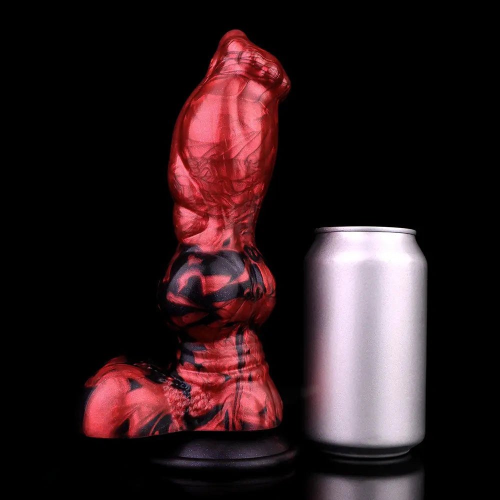 Red and black marbled silicone knotted animal dildo, photo 7