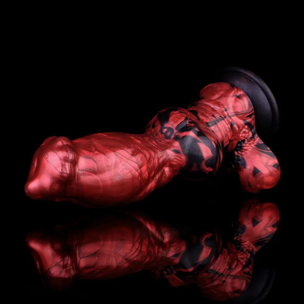 Red and black marbled silicone knotted animal dildo, photo 8