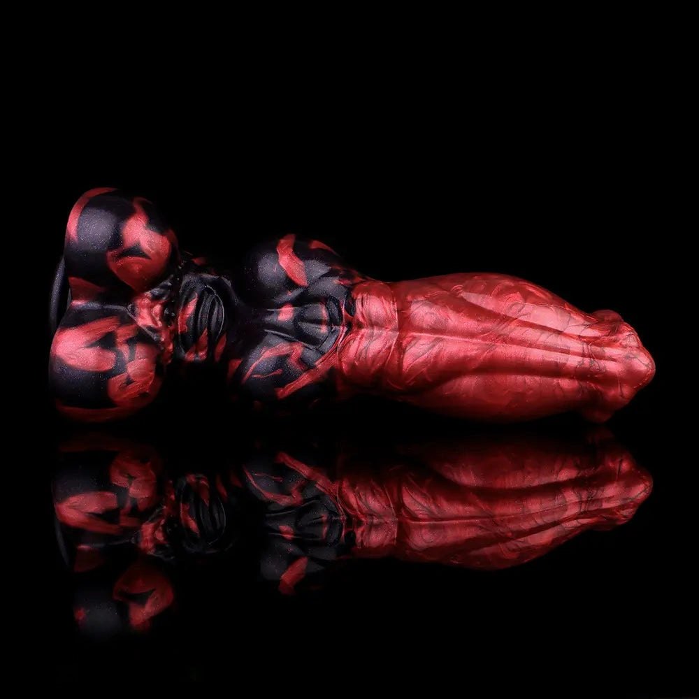 Red and black marbled silicone knotted animal dildo, photo 9