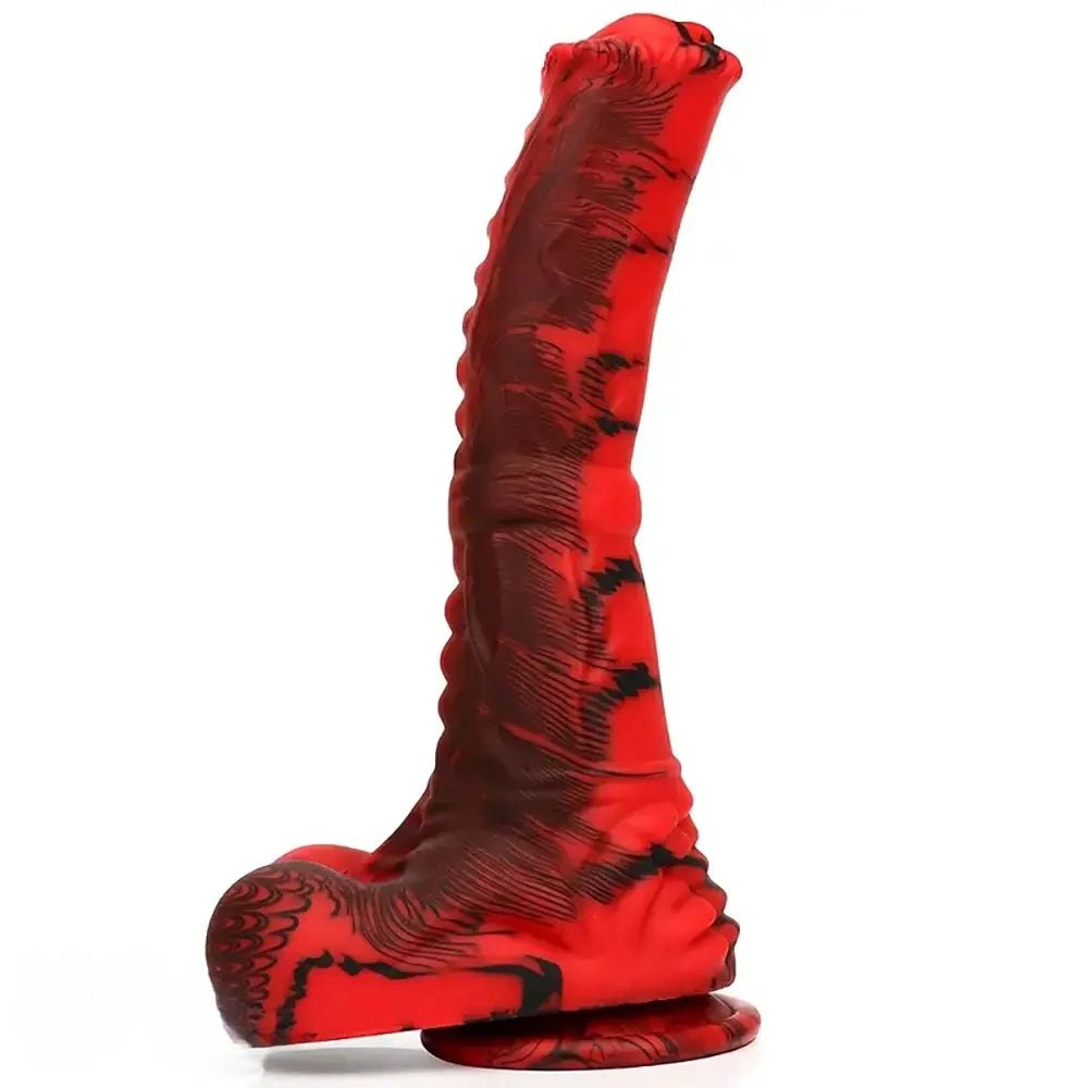 Marbled silicone horse-style animal dildo with knotted base, photo 1