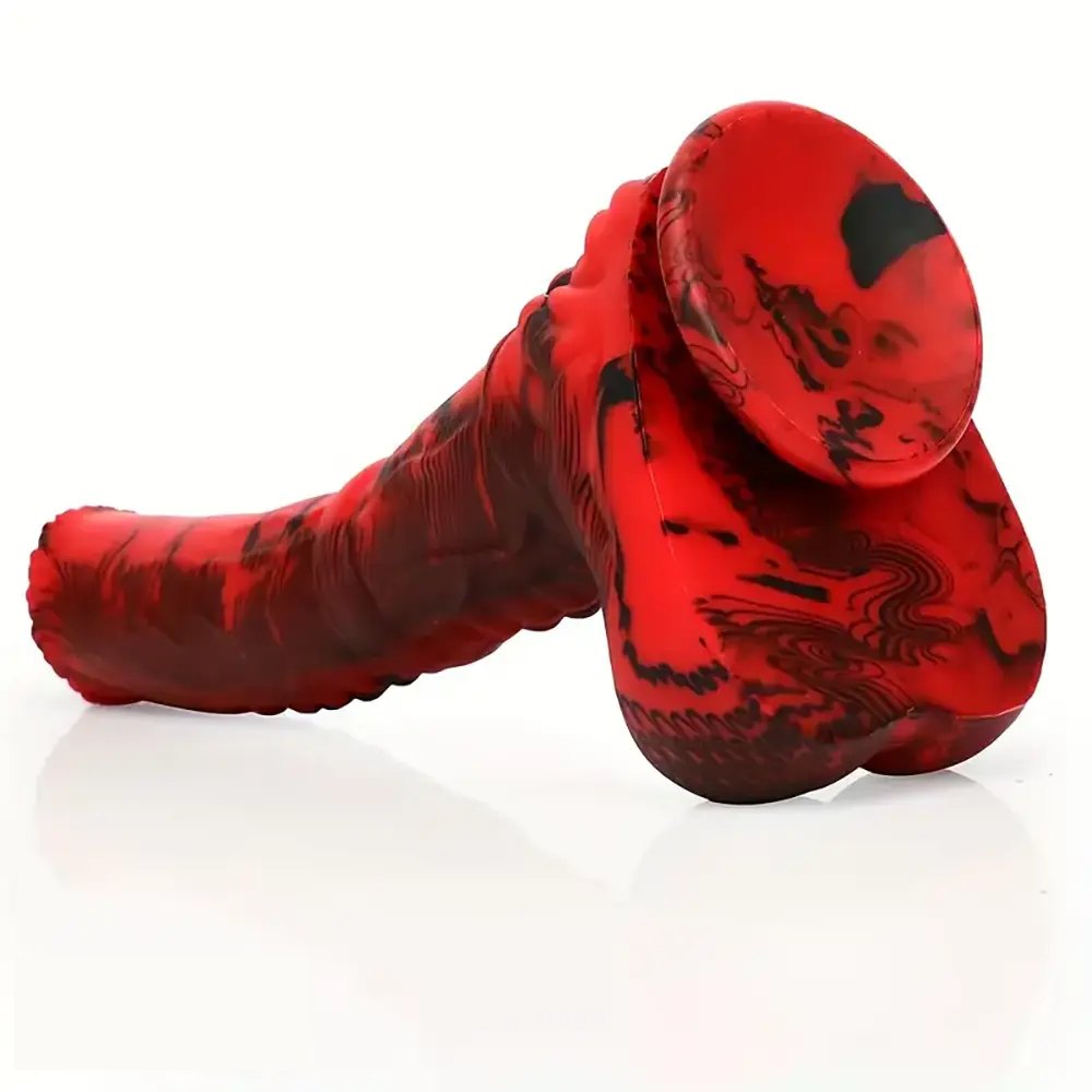 Marbled silicone horse-style animal dildo with knotted base, photo 2