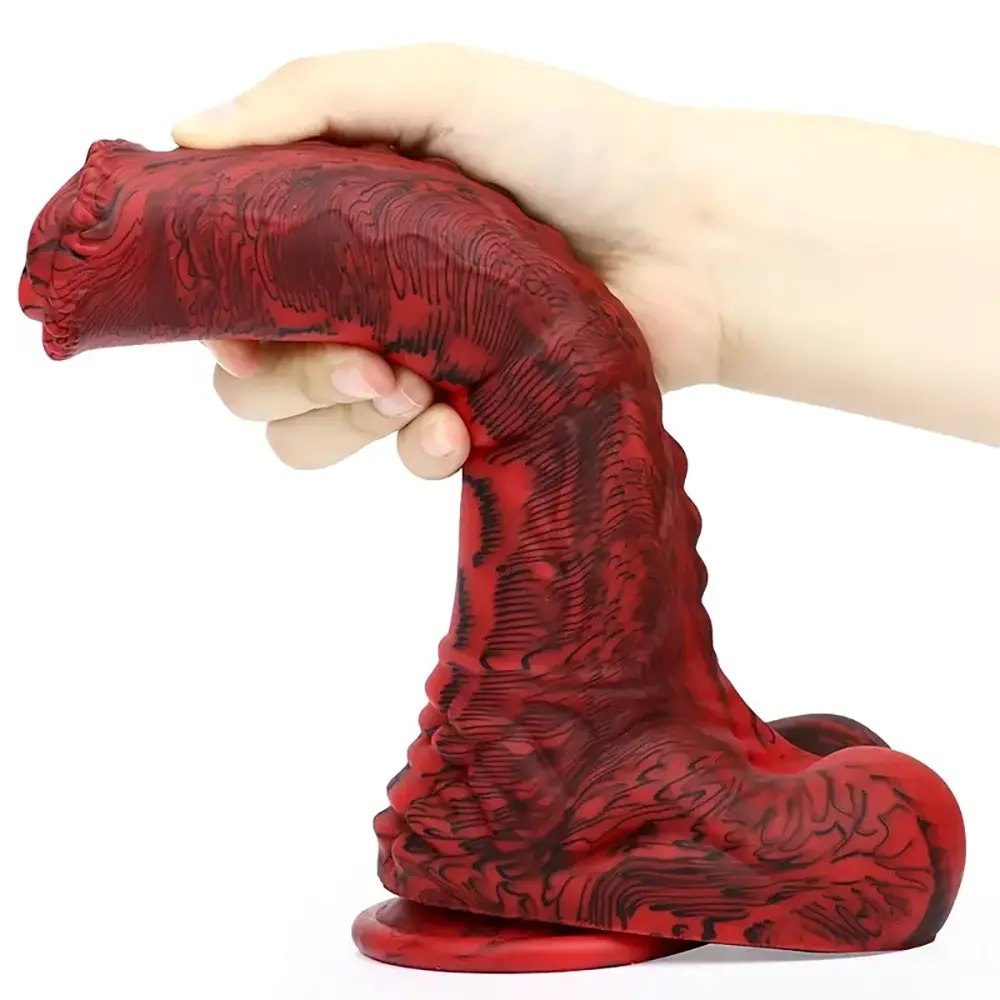 Marbled silicone horse-style animal dildo with knotted base, photo 3