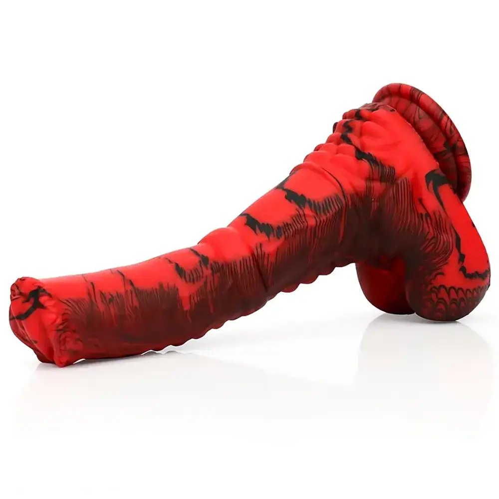 Marbled silicone horse-style animal dildo with knotted base, photo 4
