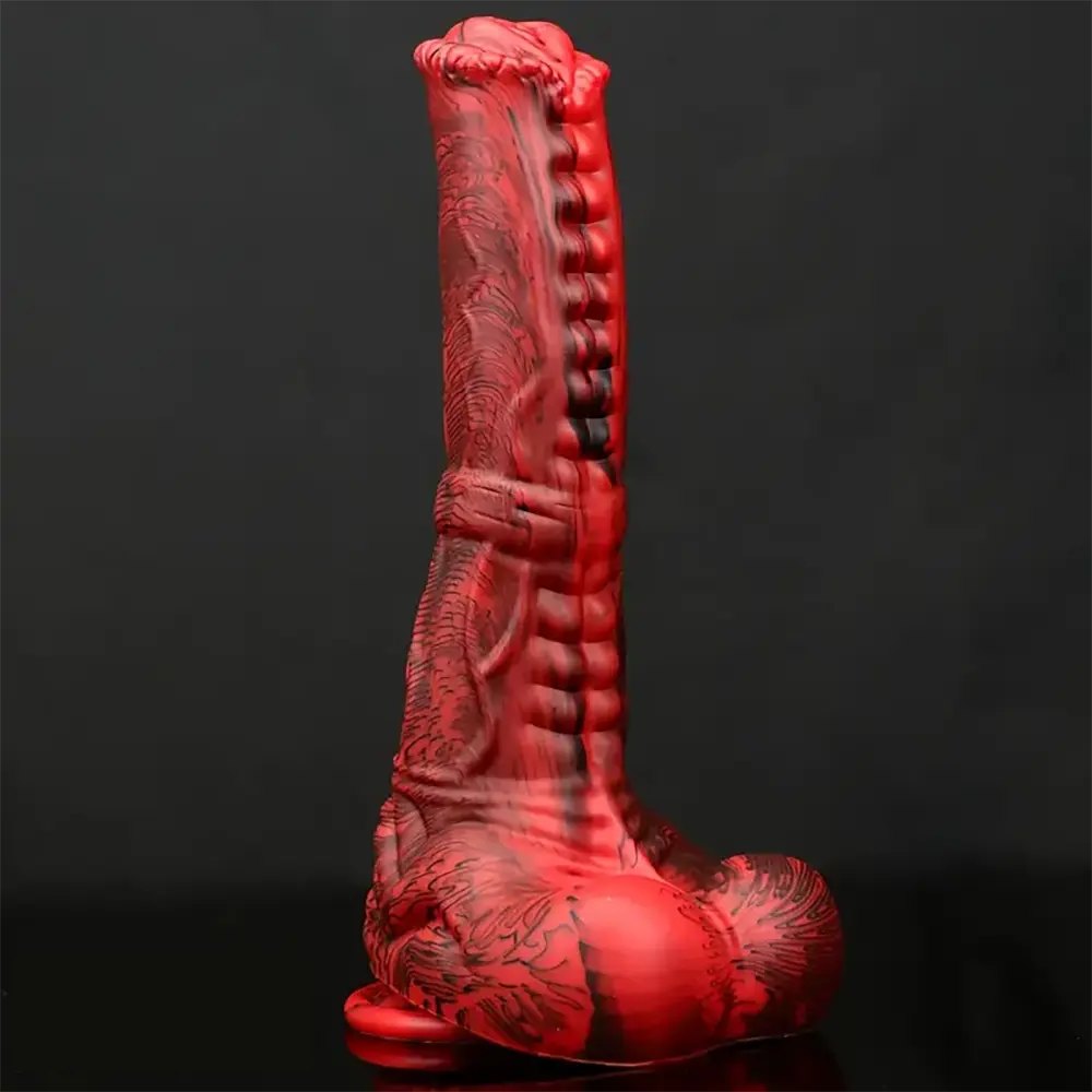 Marbled silicone horse-style animal dildo with knotted base, photo 5