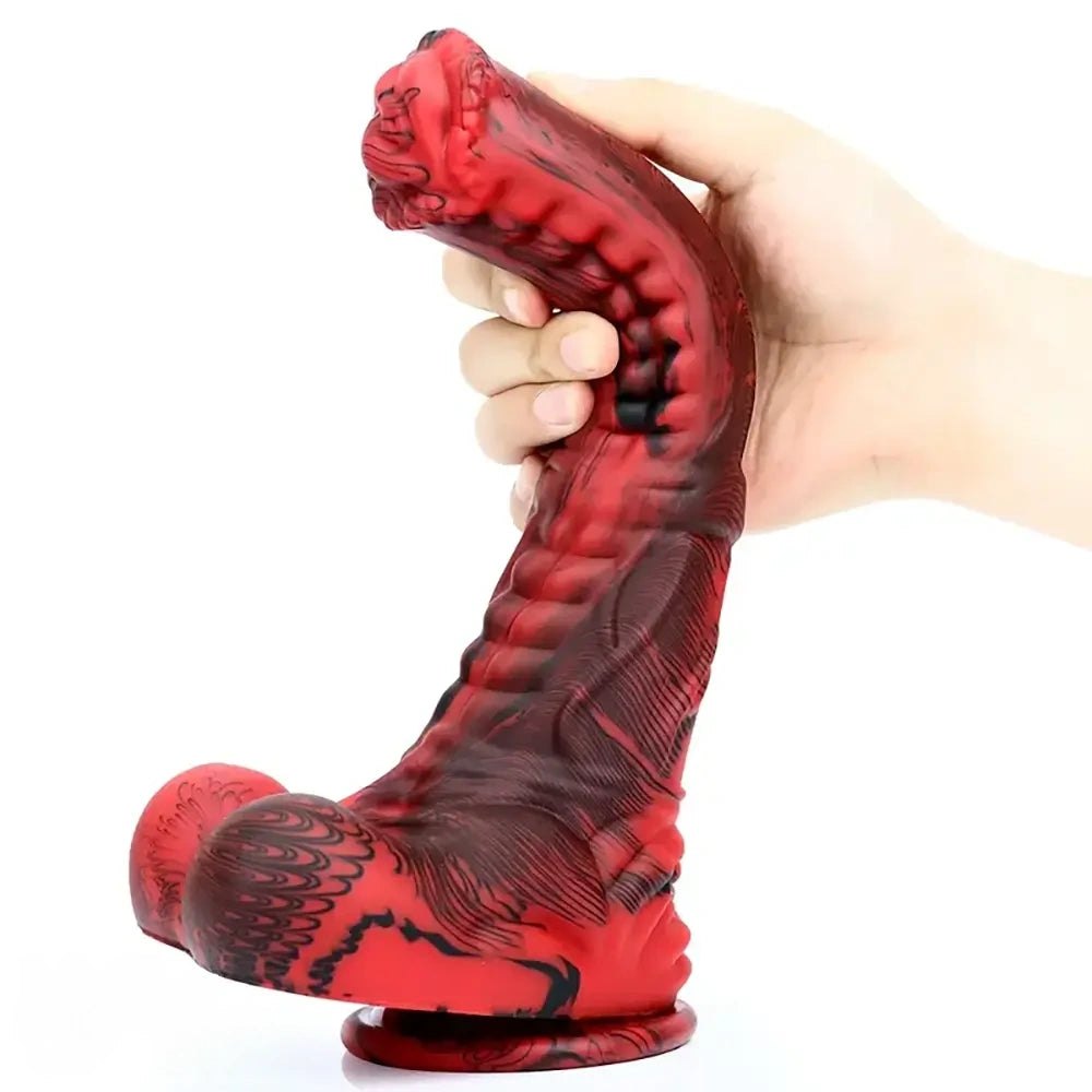 Marbled silicone horse-style animal dildo with knotted base, photo 6