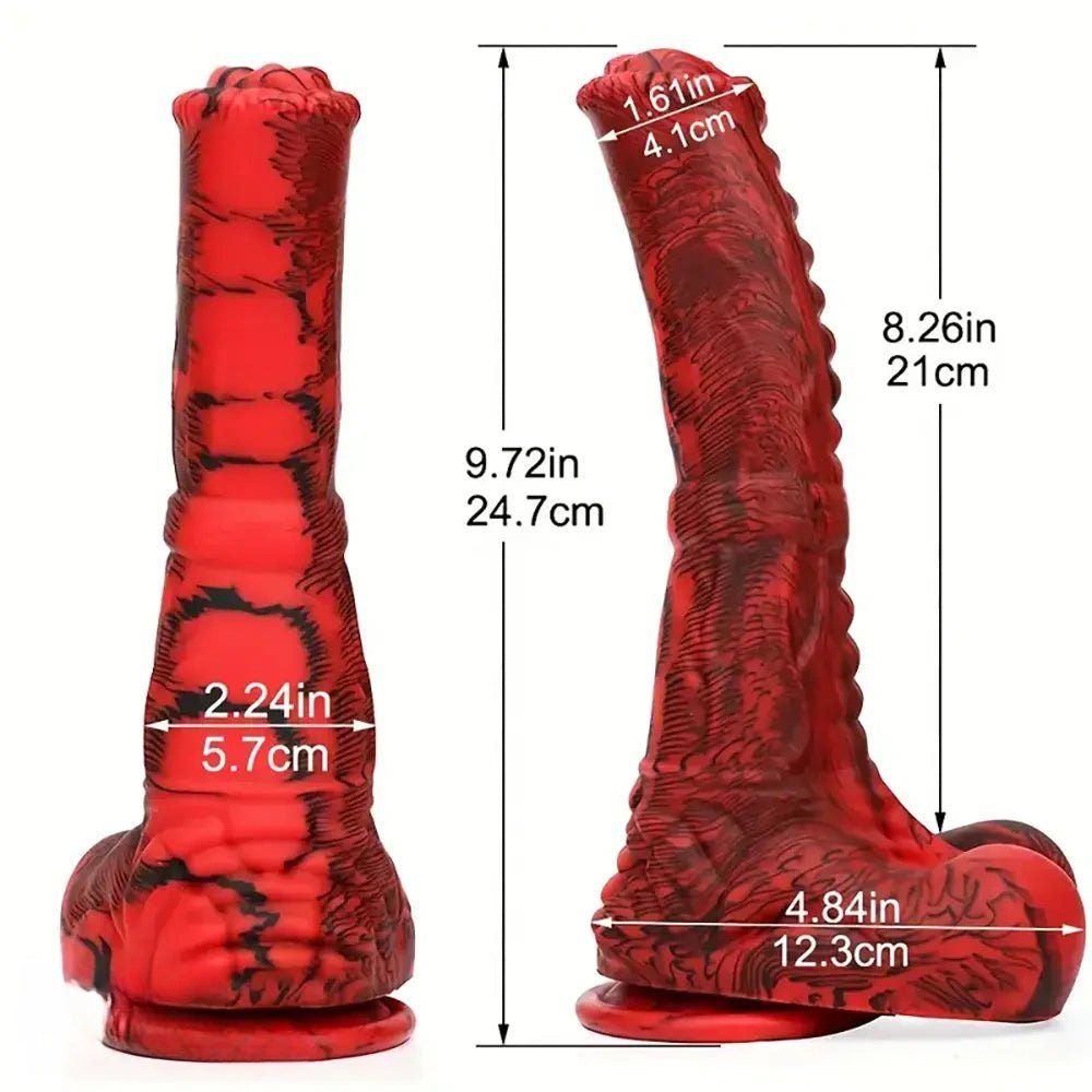 Marbled silicone horse-style animal dildo with knotted base, photo 7