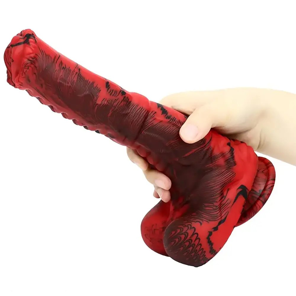 Marbled silicone horse-style animal dildo with knotted base, photo 8
