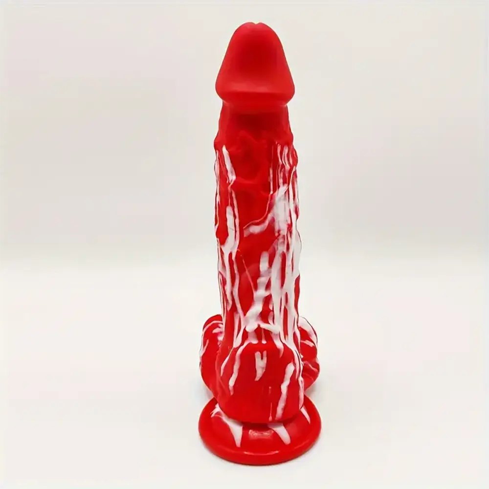 #2 red and white marbled suction cup dildo