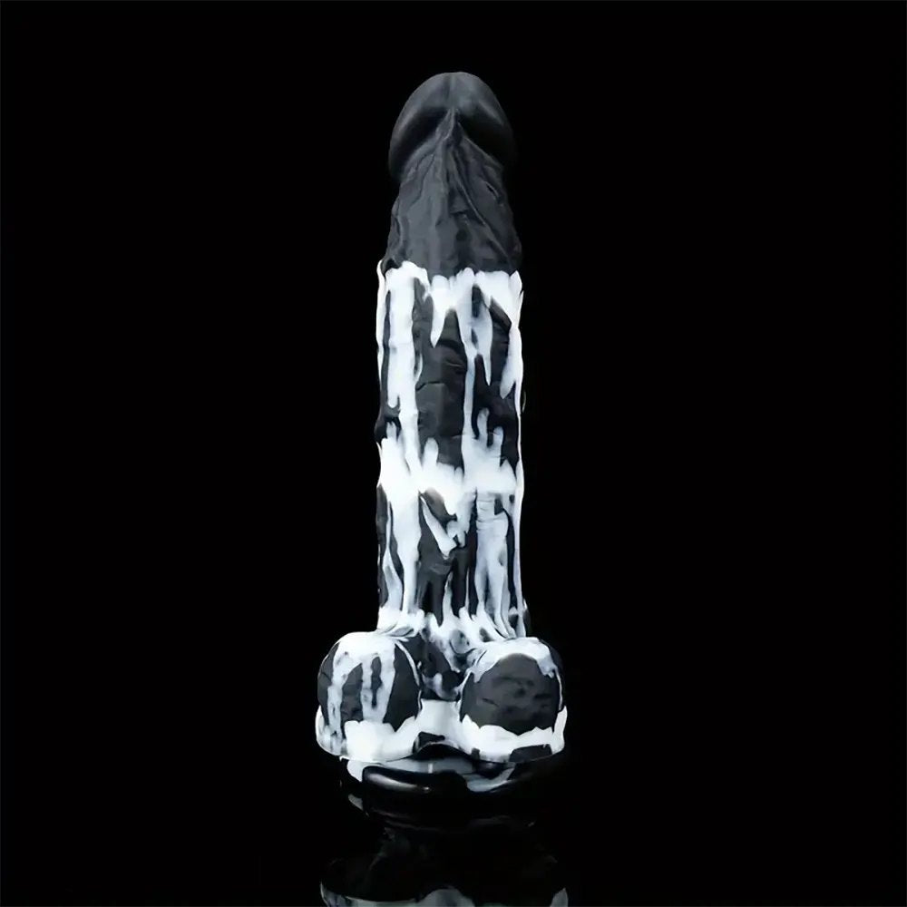 Red and white marbled suction cup dildo, photo 3