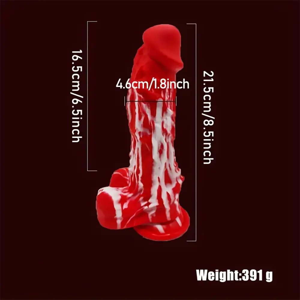Red and white marbled suction cup dildo, photo 6