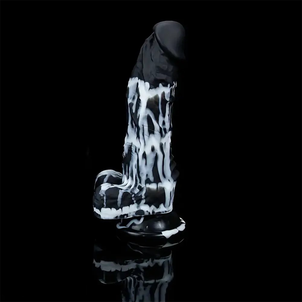Red and white marbled suction cup dildo, photo 8