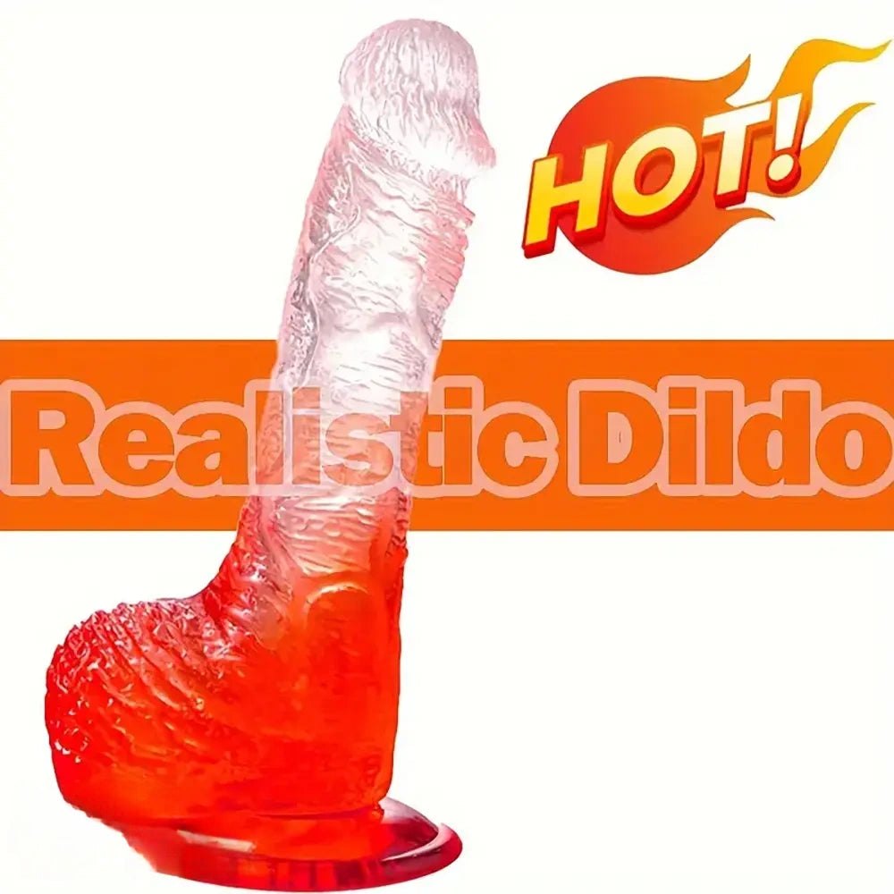 Red ombre TPE realistic dildo with suction cup base, photo 1