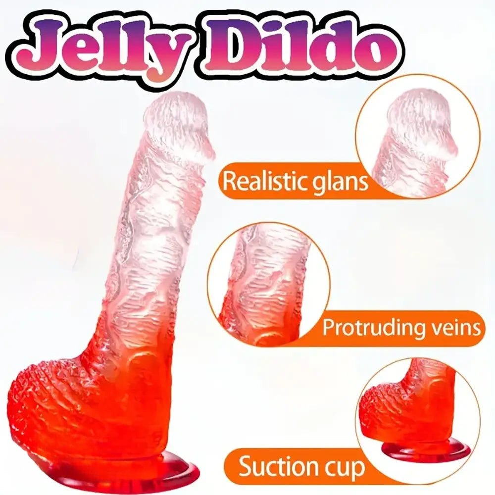 Red ombre TPE realistic dildo with suction cup base, photo 3