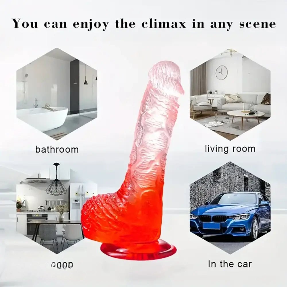 Red ombre TPE realistic dildo with suction cup base, photo 4