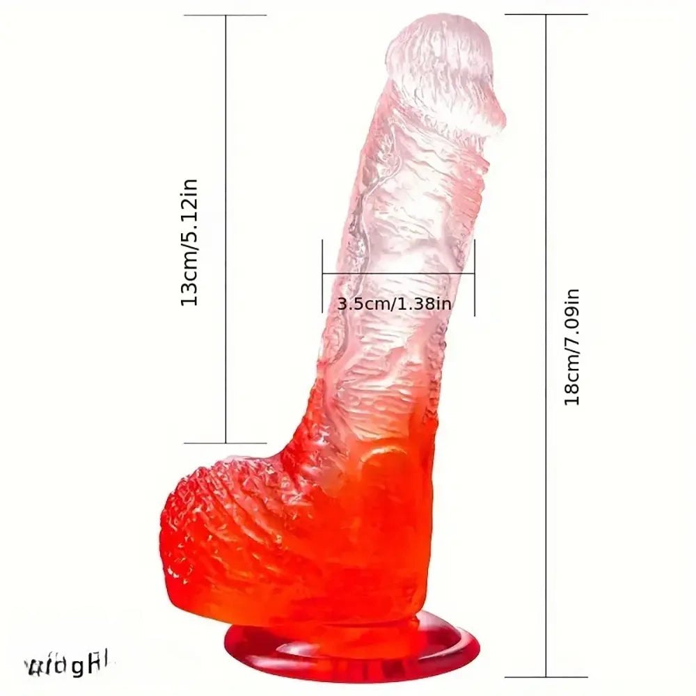 Red ombre TPE realistic dildo with suction cup base, photo 5