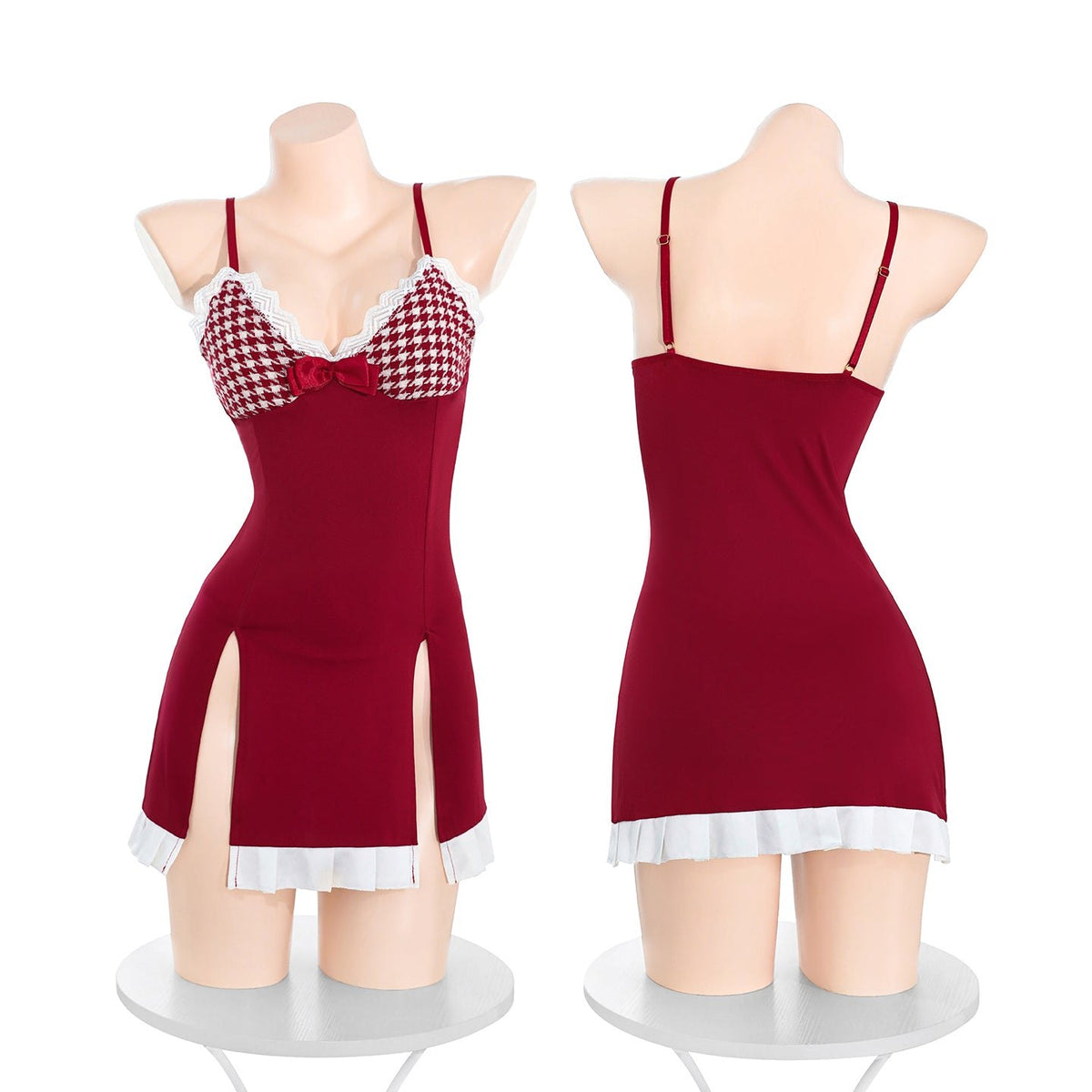 Red plaid satin lace nightdress, photo 7