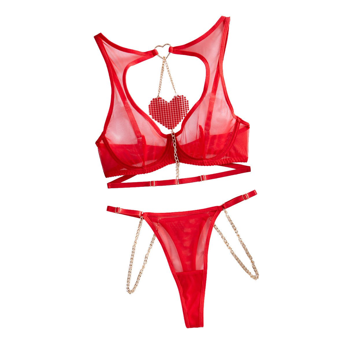 Red rhinestone chain mesh bra set, photo 4