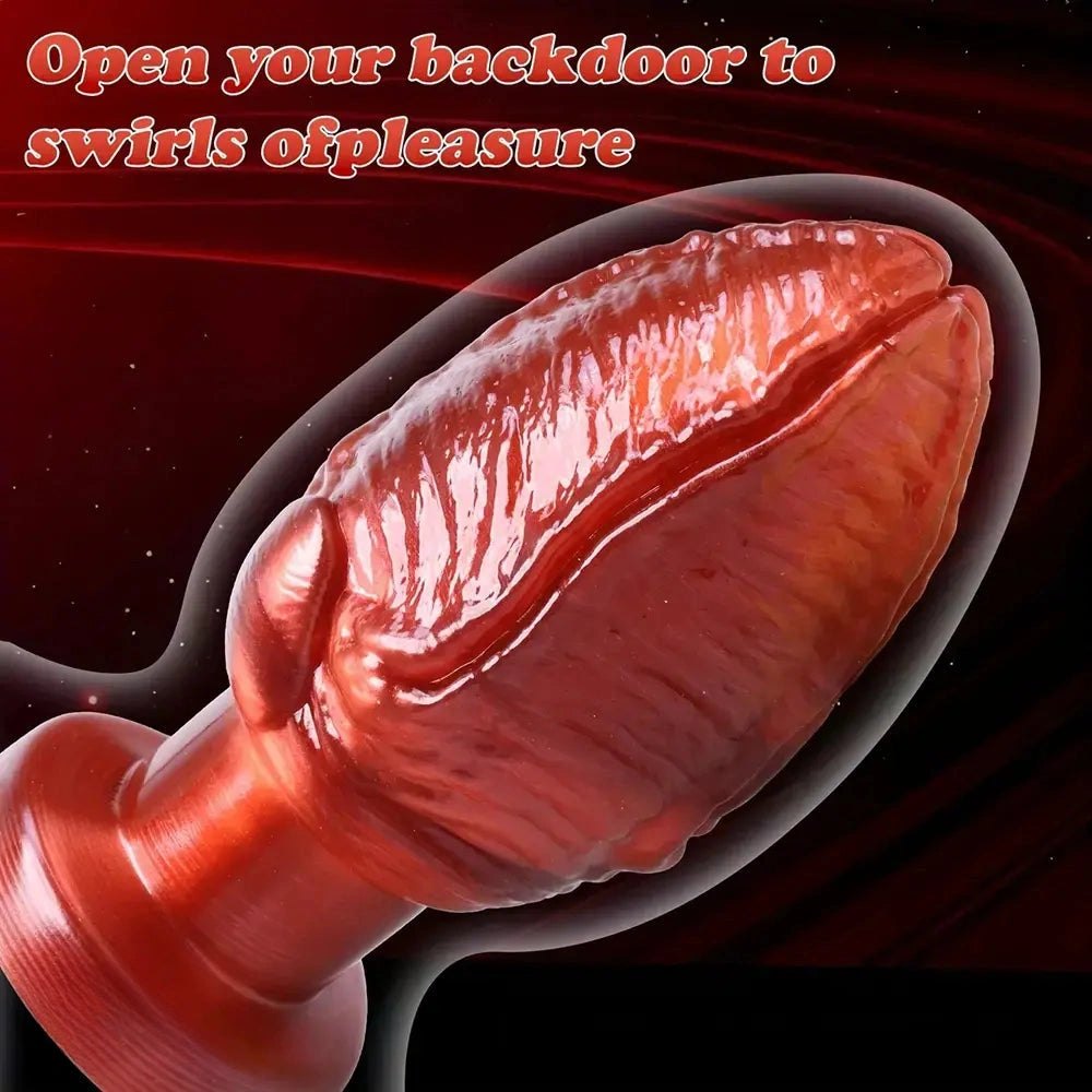 Red ribbed anal plug, photo 2