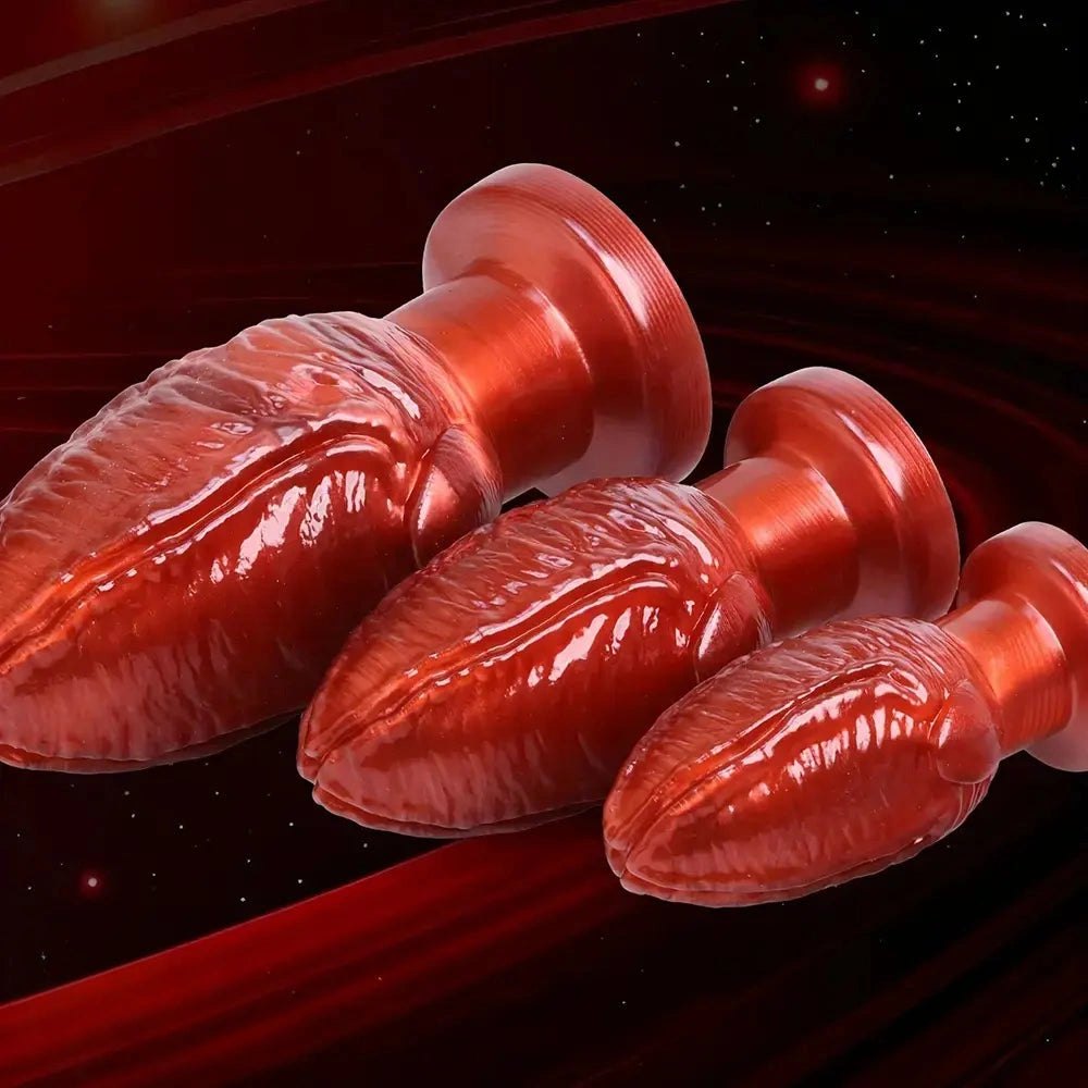 Red ribbed anal plug, photo 3
