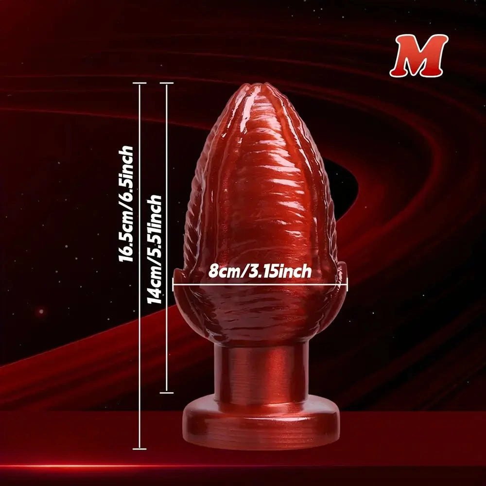 Red ribbed anal plug, photo 5