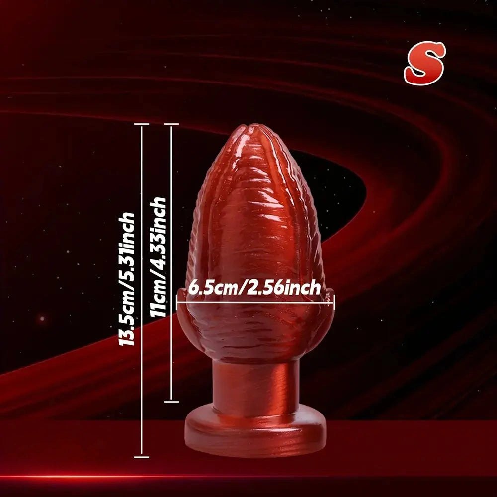 Red ribbed anal plug, photo 6